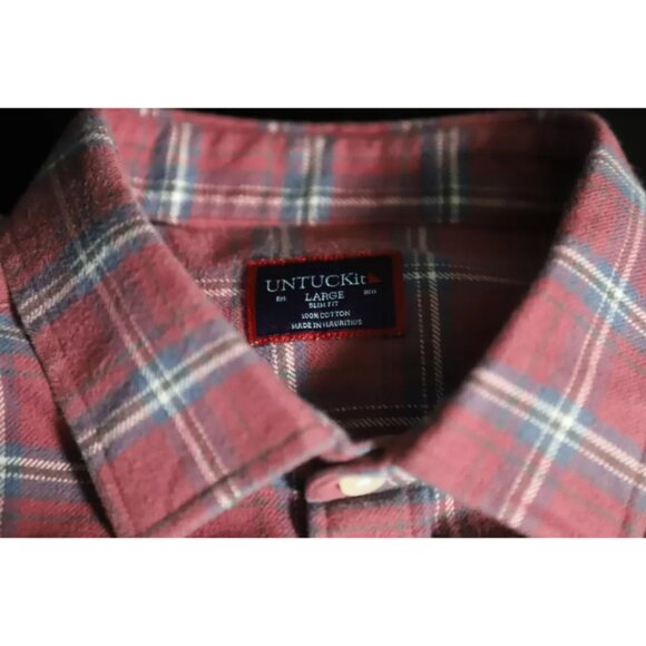 UNTUCKit Button Up Shirt Men L Red/Blue Plaid Slim Fit Spread Collar Long Sleeve - Picture 4 of 8